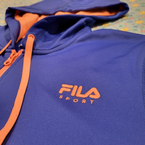 🔥 FILA 💎 Full Zip Jacket Hoodie Sweatshirt ✨️ Blue Orange Womens Large 🔥🔥🔥 - Picture 5 of 9